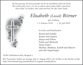 Traueranzeige von Elisabeth Börner von FZ