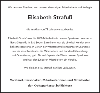 Traueranzeige von Elisabeth Strafuß von FZ