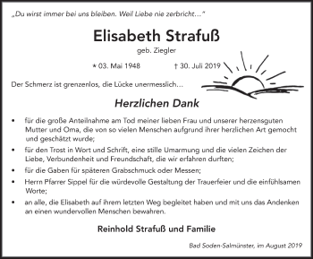 Traueranzeige von Elisabeth Strafuß von FZ