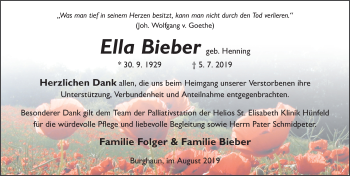 Traueranzeige von Ella Bieber von FZ