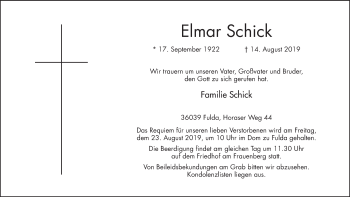 Traueranzeige von Elmar Schick von FZ
