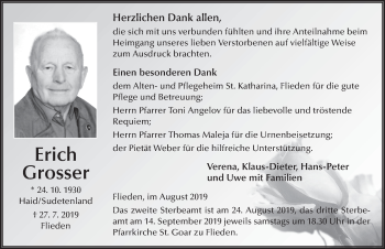 Traueranzeige von Erich Grosser von FZ