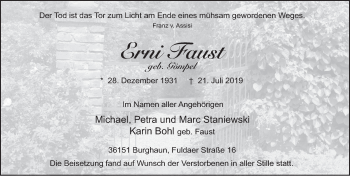 Traueranzeige von Erni Faust von FZ