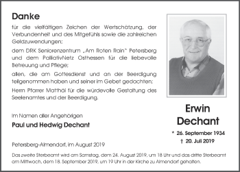 Traueranzeige von Erwin Dechant von FZ