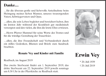 Traueranzeige von Erwin Vey von FZ
