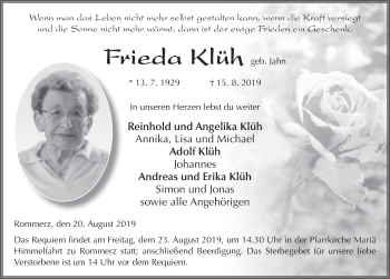Traueranzeige von Frieda Klüh von FZ