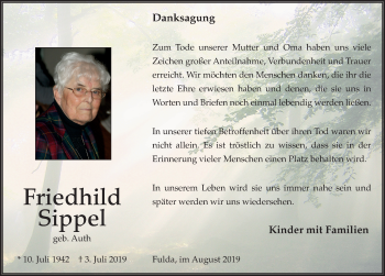 Traueranzeige von Friedhild Sippel von FZ