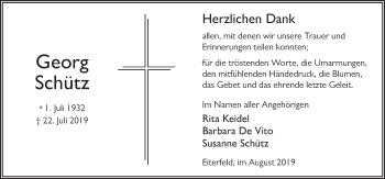 Traueranzeige von Georg Schütz von FZ