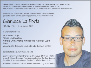 Traueranzeige von Gianluca La Porta von FZ