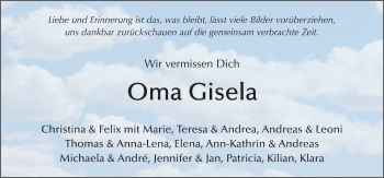 Traueranzeige von Gisela Hartung von FZ