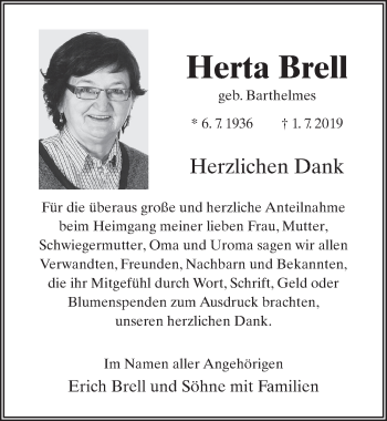 Traueranzeige von Herta Brell von FZ