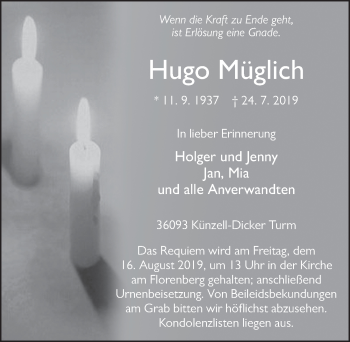 Traueranzeige von Hugo Müglich von FZ