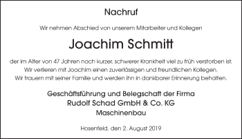 Traueranzeige von Joachim Schmitt von FZ