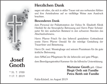 Traueranzeige von Josef Gnoth von FZ