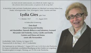 Traueranzeige von Lydia Gies von FZ