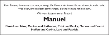 Traueranzeige von Manuel Brähler von FZ