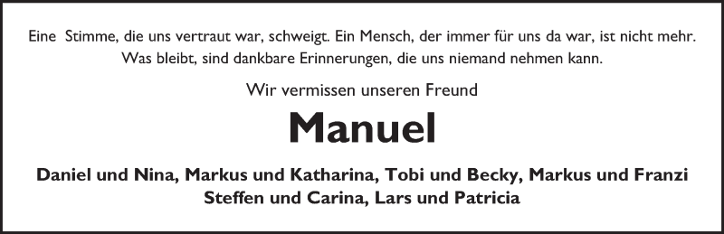  Traueranzeige für Manuel Brähler vom 07.08.2019 aus FZ