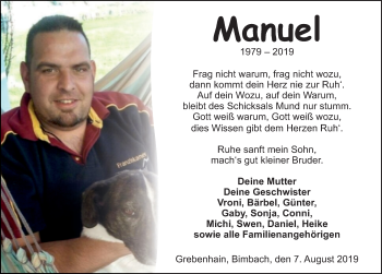 Traueranzeige von Manuel Brähler von FZ
