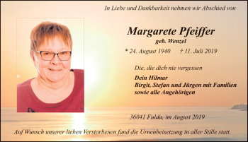 Traueranzeige von Margarete Pfeiffer von FZ