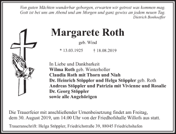 Traueranzeige von Margarete Roth von FZ
