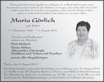 Traueranzeige von Maria Görlich von FZ