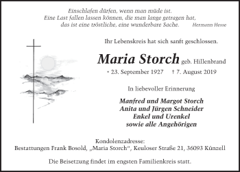 Traueranzeige von Maria Storch von FZ