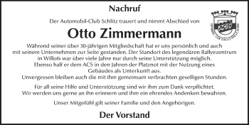 Traueranzeige von Otto Zimmermann von FZ