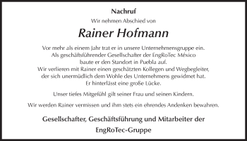 Traueranzeige von Rainer Hofmann von FZ