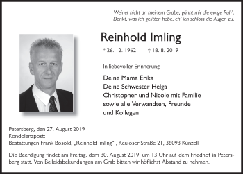 Traueranzeige von Reinhold Imling von FZ
