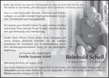 Traueranzeige von Reinhold Schell von FZ