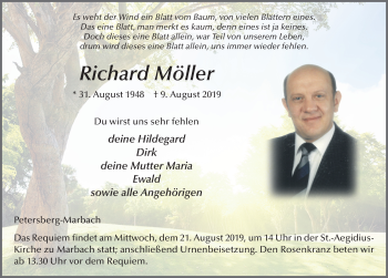 Traueranzeige von Richard Möller von FZ