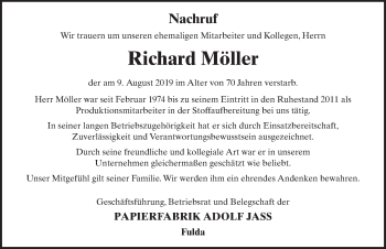 Traueranzeige von Richard Möller