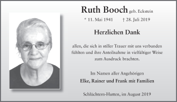 Traueranzeige von Ruth Booch von FZ