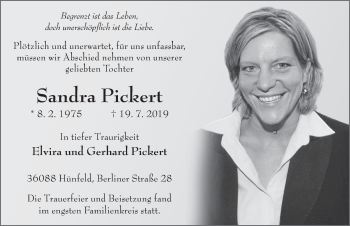 Traueranzeige von Sandra Pickert von FZ