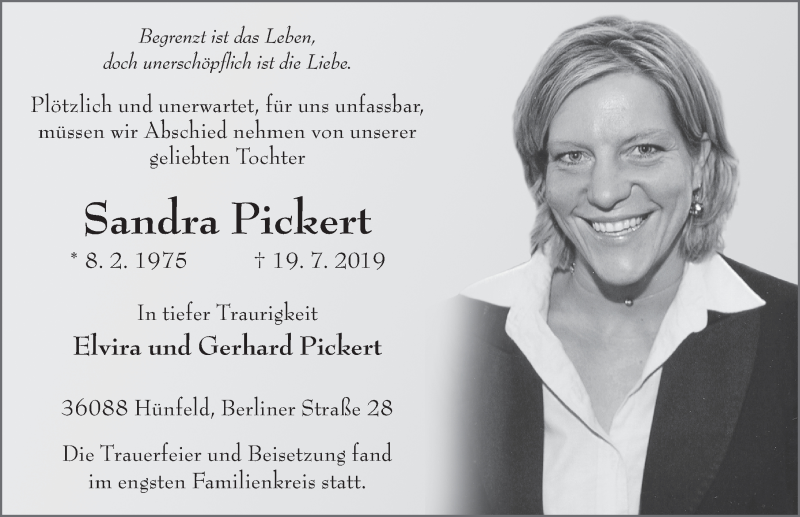  Traueranzeige für Sandra Pickert vom 31.08.2019 aus FZ
