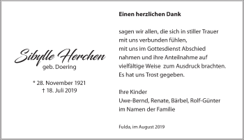 Traueranzeige von Sibylle Herchen von FZ