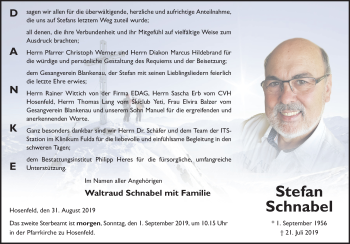 Traueranzeige von Stefan Schnabel von FZ
