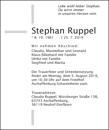 Traueranzeige von Stephan Ruppel von FZ