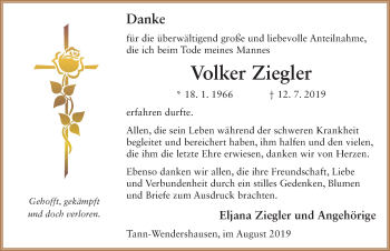 Traueranzeige von Volker Ziegler von FZ