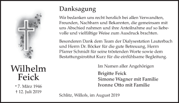 Traueranzeige von Wilhelm Feick von FZ