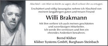 Traueranzeige von Willi Brakmann von FZ