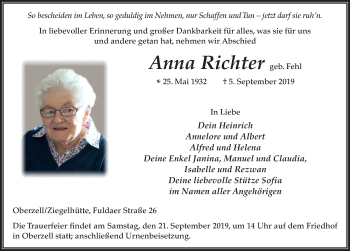 Traueranzeige von Anna Richter von FZ