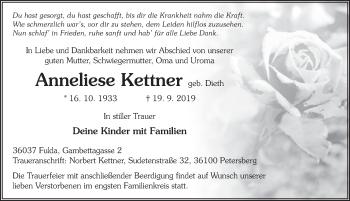 Traueranzeige von Anneliese Kettner von FZ