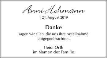 Traueranzeige von Anni Hohmann von FZ