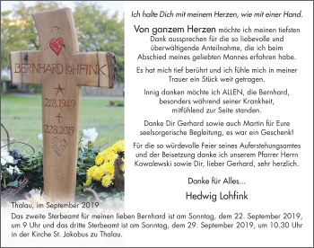 Traueranzeige von Bernhard Lohfink von FZ