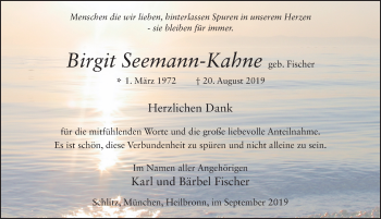 Traueranzeige von Birgit Seemann-Kahne von FZ
