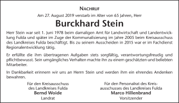 Traueranzeige von Burckhard Stein von FZ