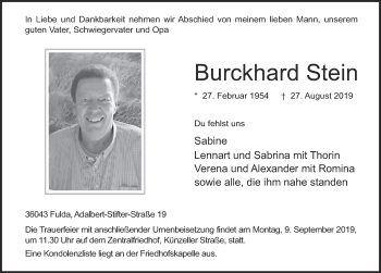 Traueranzeige von Burckhard Stein von FZ
