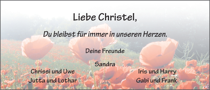  Traueranzeige für Christel Haas vom 04.09.2019 aus FZ