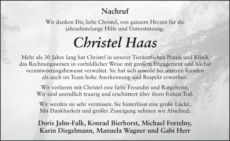  Traueranzeige für Christel Haas vom 04.09.2019 aus FZ